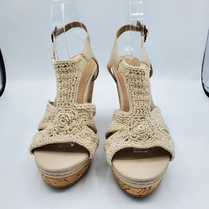 Audrey Brooke Macrame Open Toe Cork Wedge 9